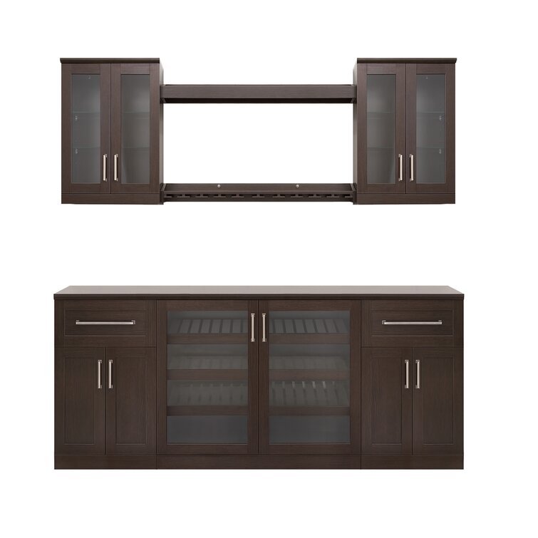 Home Bar 21" Shaker Style 8 Piece Cabinet Set with Wine Storage and Display Shelf