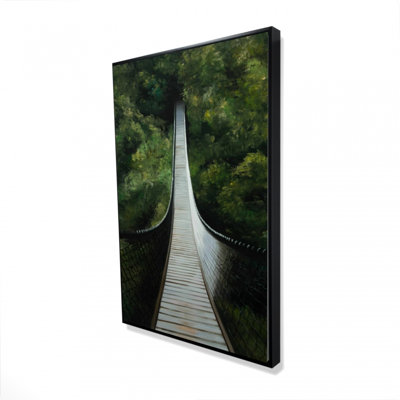 Pont suspendu dans la forêt - reproduction sur toile avec cadre flottant