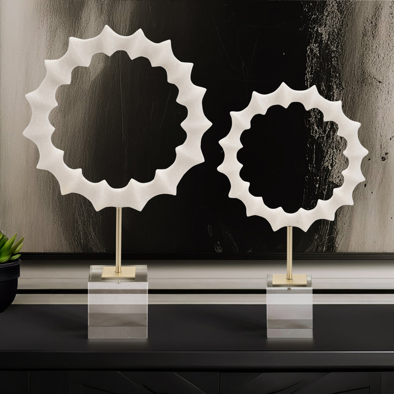 Dimetra Set of 2 PREVISE Statuary in White, Iron and Crystal 15 and 18" Resin Decorative Objects