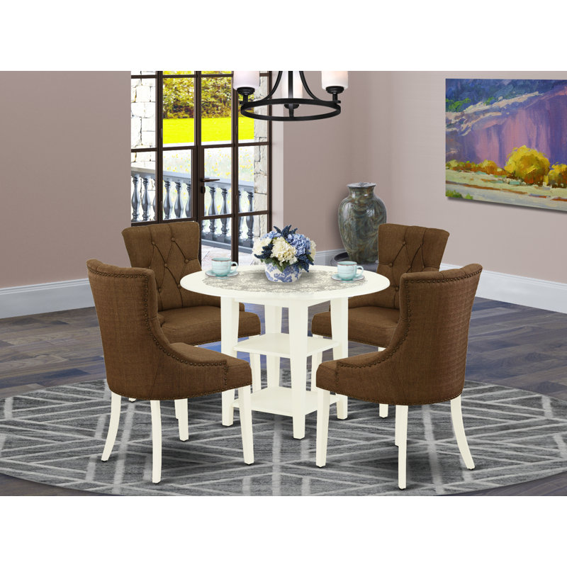 Friary Drop Leaf Solid Wood Dining Set, 5, Linen White, Dark Coffee