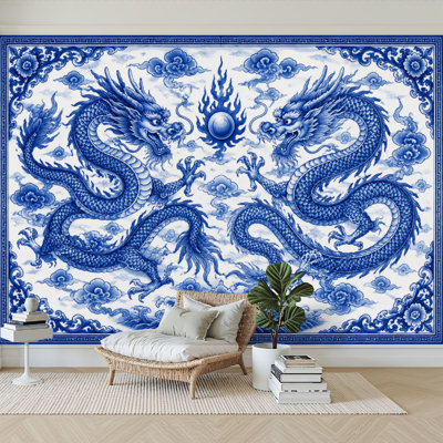 Papier peint adhésif «Dragon» avec un joli pot d'eau chinois Dragon Ceci est commun massivement auto-adhésif amovible en papier contact mural pour le salon Chambre à coucher H 100 po x l 144 po