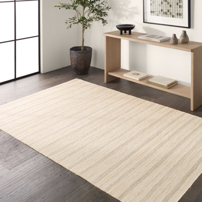Tapis beige / gris clair à rayures fait à la main Ebern Designs Ascent (nuance de 18 po)
