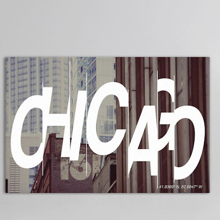 « chicago (41,8 ° n, 87,6 ° l) », impression sur toile tendue, H 18 po x l 26 po x P 1,5 po, Toile avec cadre noir