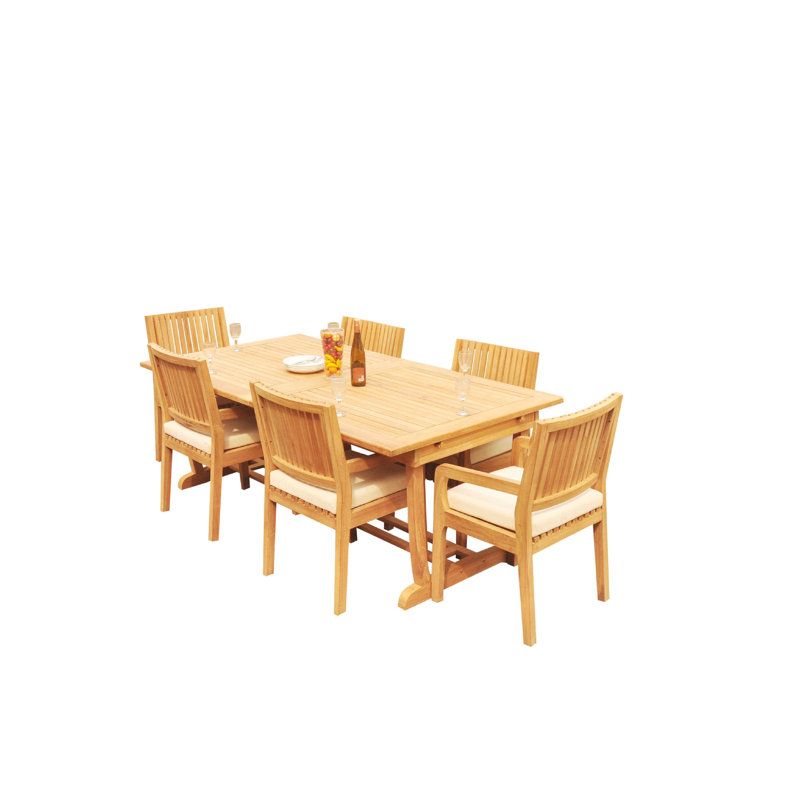 Maldives 6 - Person Teak Wood Patio Dining Set with Rectangular Table