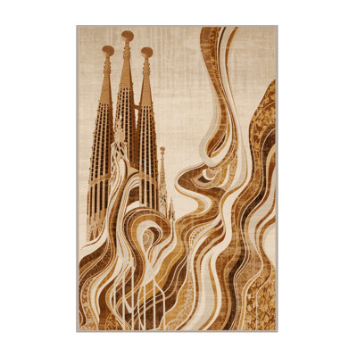 Machine Washable Pelico Barcelona Sagrada Familia Modern & Contemporary Abstract Rug in Beige – Beige Binding