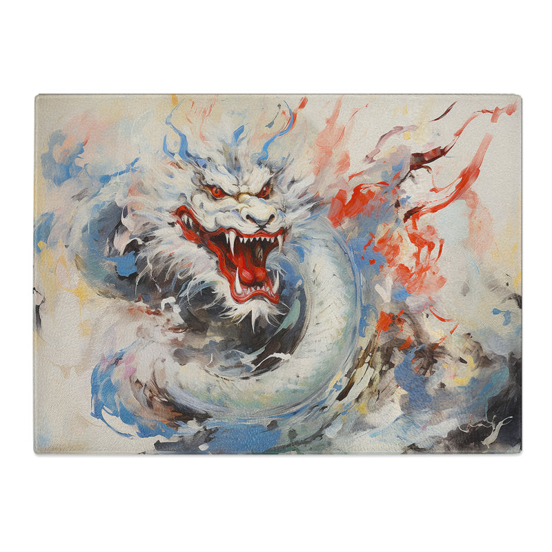 Chinese Dragon Gestural  Glass Chopping Board