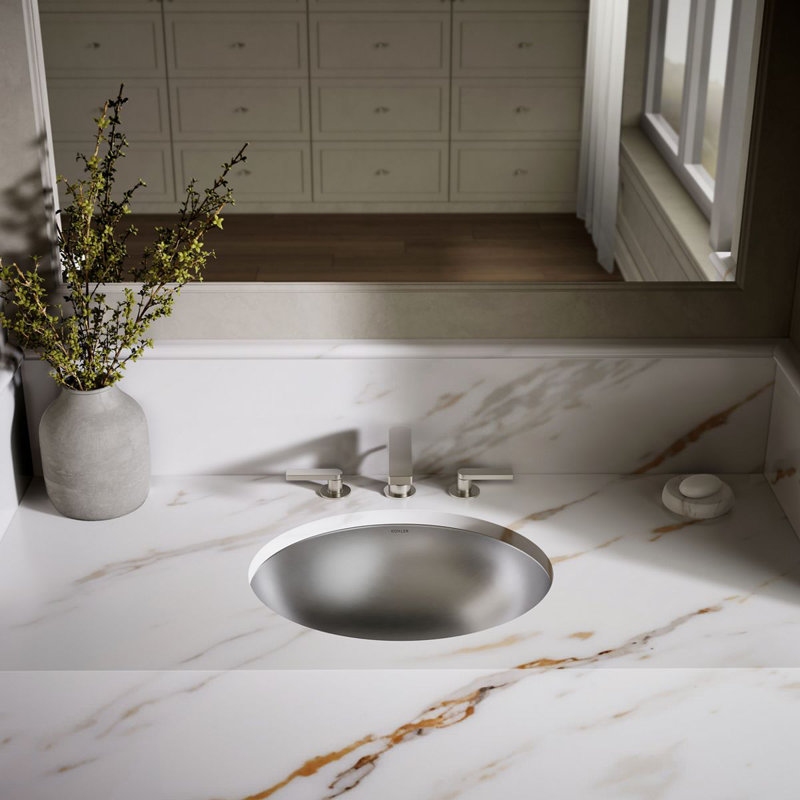 Bachata Metal Oval Undermount Bathroom Sink, Mirror