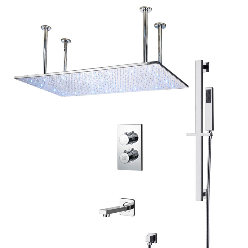 BathSelect Catania Chrome 20"x40" Digital LED Ceiling Mount Rainfall Shower System with Handheld Shower and Tub Spout