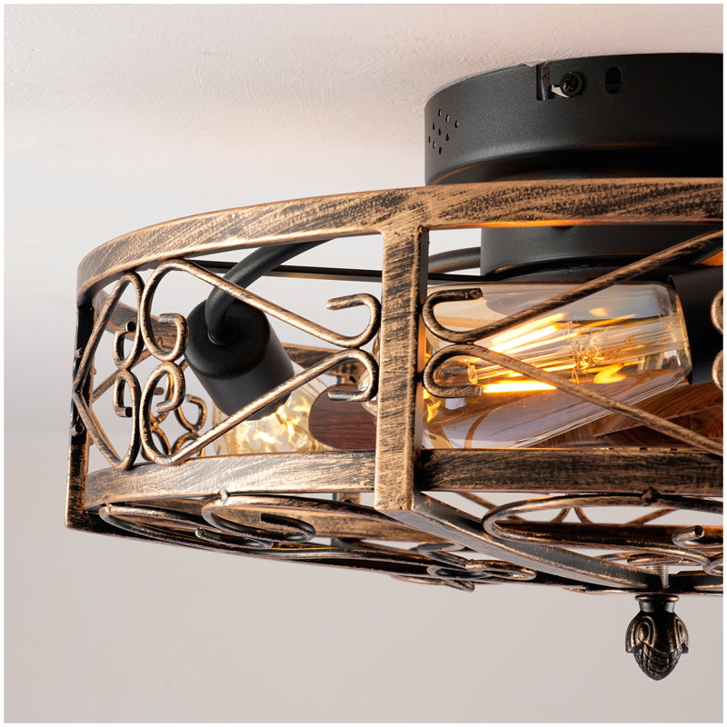 Ventilateur de plafond à cage de 20 po avec lumières et télécommande, moteur réversible, télécommande à courant continu, ventilateur de plafond à 6 vitesses, lampe à ventilateur - ampoules NON incluses (bronze antique)
