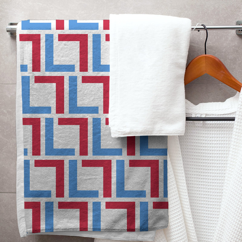 Bath Towel, White/Light Blue/Red