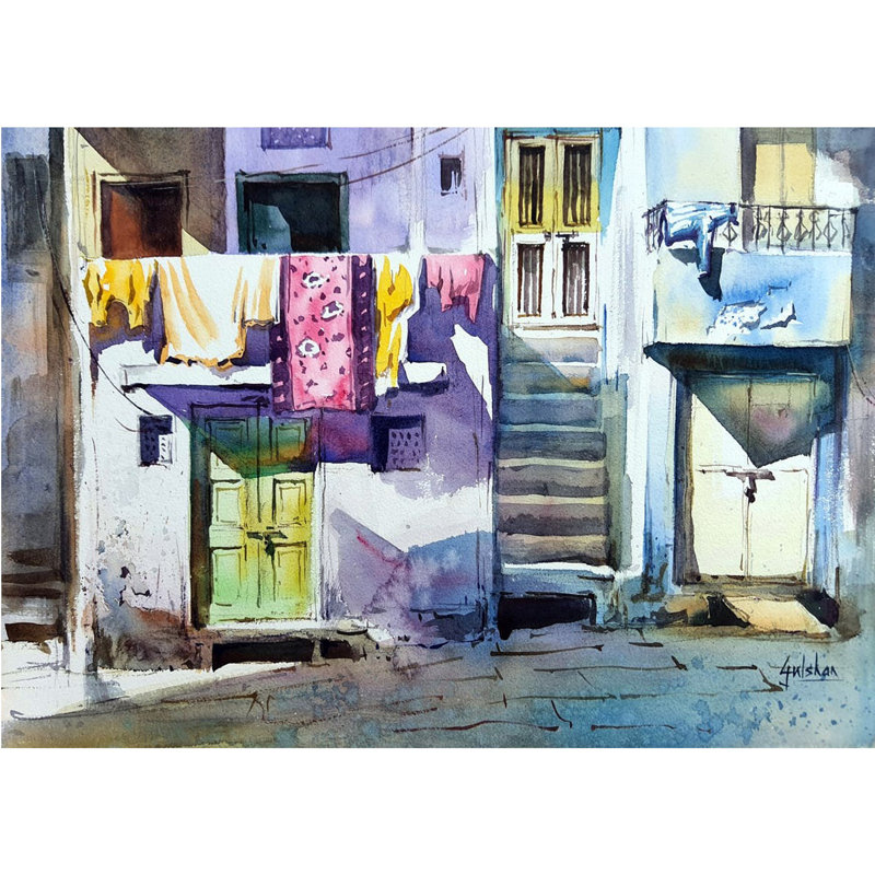 Peinture de Jodhpur Street - Rajasthan | Aquarelle sur papier | Par Gulshan Achari