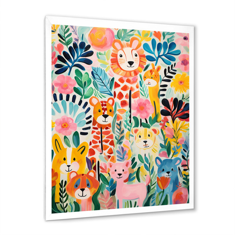 Motif d'animaux de chambre de bébé coloré IV - reproductions encadrées, Cadre photo blanc, H 40 po x l 30 po x P 1,5 po
