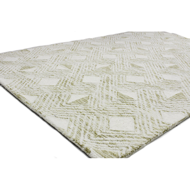 Ivory and Gold Handmade Wool Tufted Rectangular Rug 7'6" x 9'6"