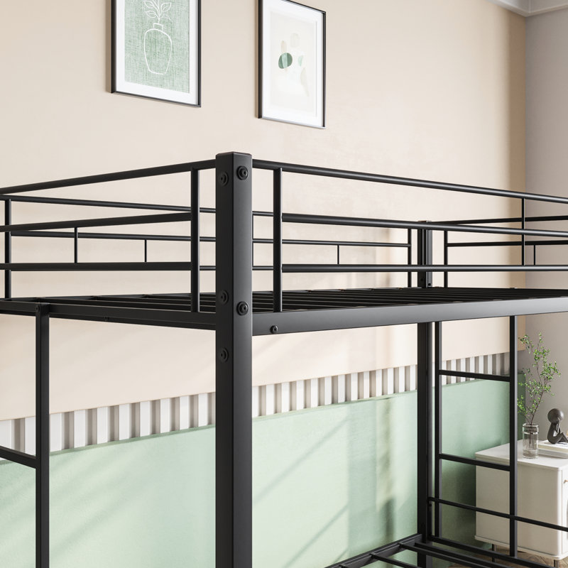 Lit superposé en métal noir avec options de rangement et sommier à ressorts