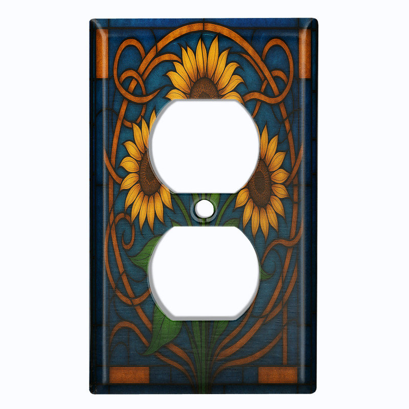 Couvercle de plaque d'interrupteur en métal; IMPRIMÉ US rectangle 1 bande - verre coloré tournesol, Prise double # 8