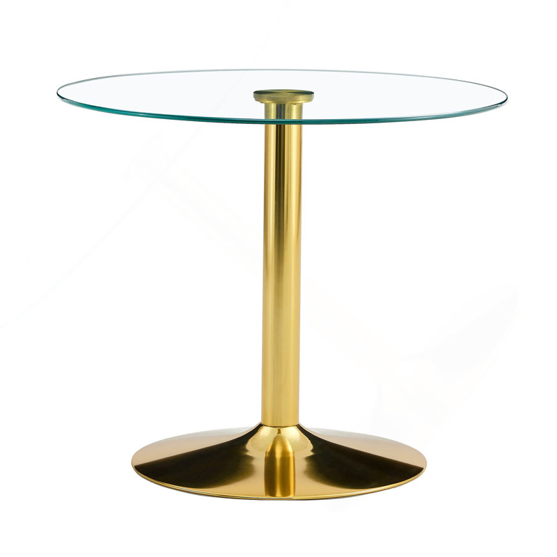 Modern Minimalist Round Dining Table With Sturdy Metal Legs And Clear Glass Top