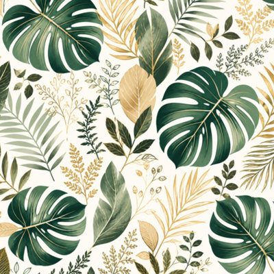 Papier peint adhésif à motif de feuilles tropicales, vert doré et vert émeraude, amovible et autocollant, pour chambre, cuisine et placards, 61 cm x 300 cm.