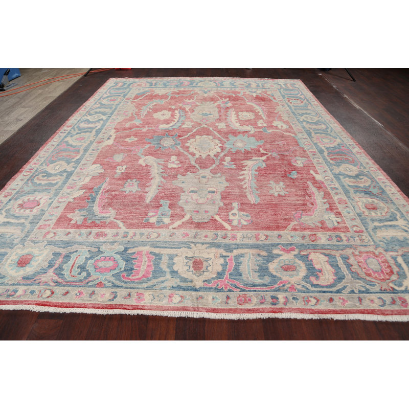 Tapis unique en laine noué à la main Oushak nouvel âge de 9 pi 2 po x 11 pi 8 po rouge