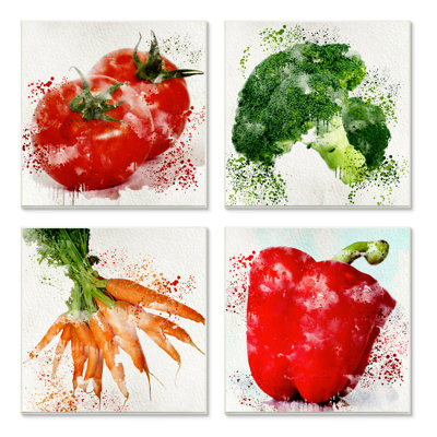" Splash Color Farm Vegetables Red Green Orange " by Kim Allen 4 - Pieces