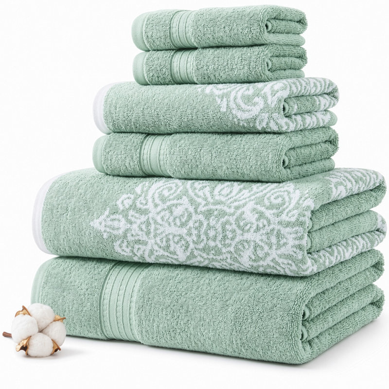 Modern Threads Artesia Damask 6-Piece Reversible Yarn Dyed Jacquard Towel Set - Bath Towels, Hand Towels, & Washcloths - Super Absorbent & Quick Dry
