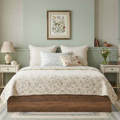 Wooden Platform Bed Frame with Lift Up Storage, Full, Taupe