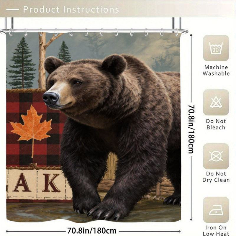 Rideaux de douche Rustic Bear & Plaid, 71 × 71