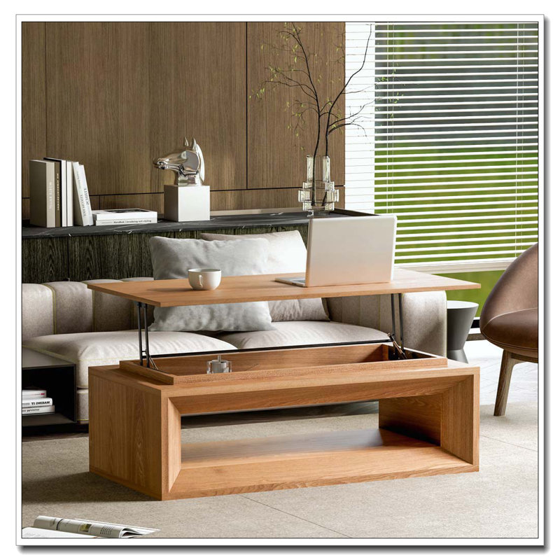 Table basse à plateau relevable 43,3 po avec rangement, Bois naturel