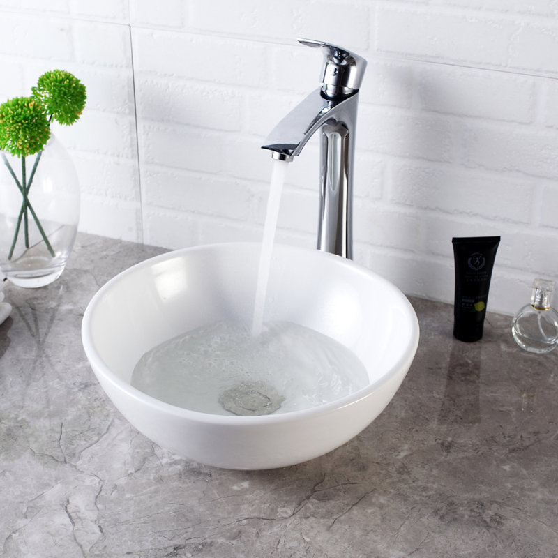 Lavabo de salle de bain rond en céramique blanche