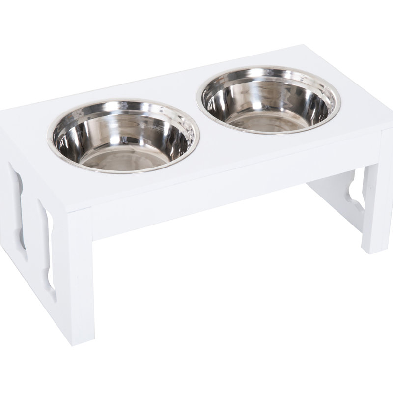 La station de pétanque blanche surélevée pour animaux de compagnie de 23 po assure un environnement alimentaire hygiénique en blanc, avec un motif d'os élégant