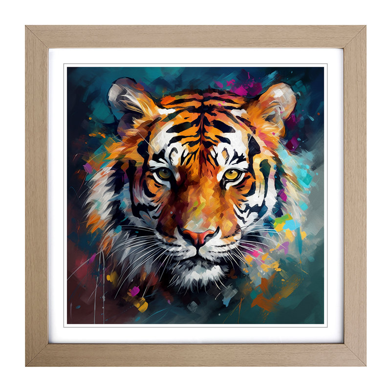 Tiger Abstract Art No.1 - Single Picture Frame Print on Wood, Oak