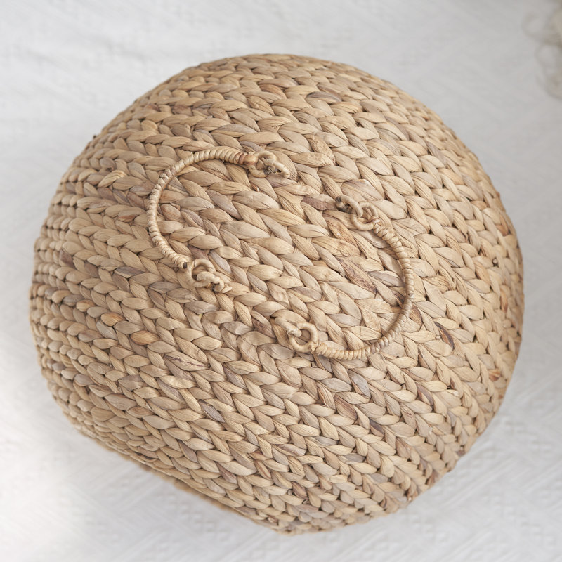 Natural Brown Water Hyacinth Woven Round Cat Bed Cave with Handles