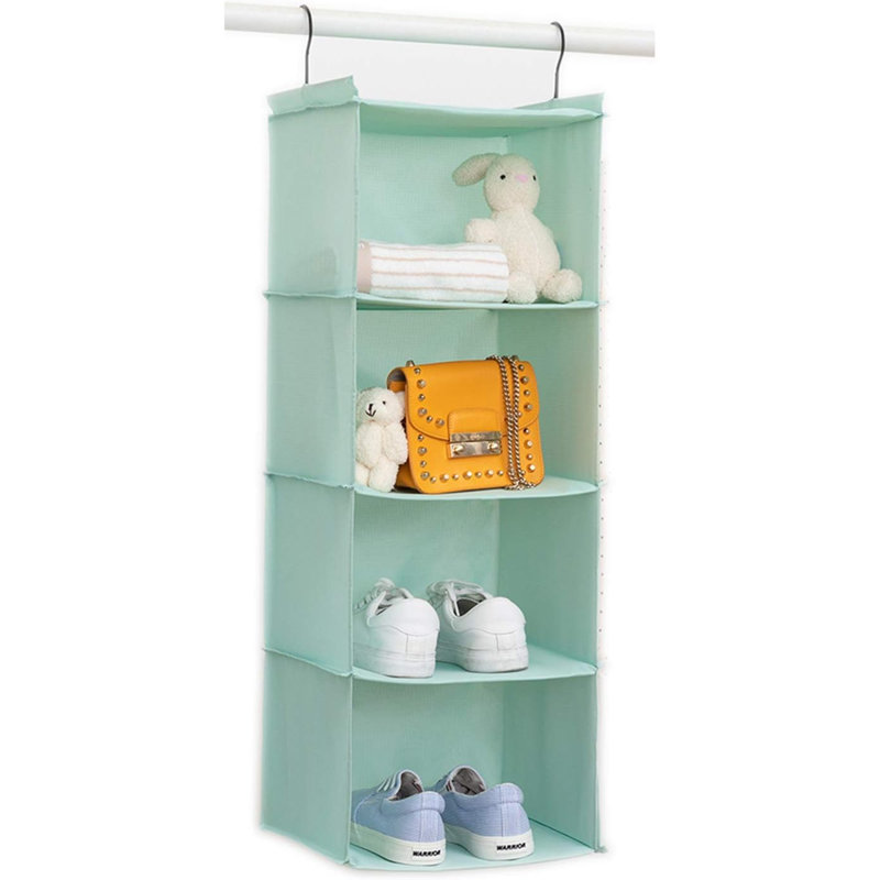 Hanging Wardrobe Storage, Advanced Oxford Cloth Hanging Closet Organiser Shelves Set For Clothes Shoes, 4-Shelf, Washable