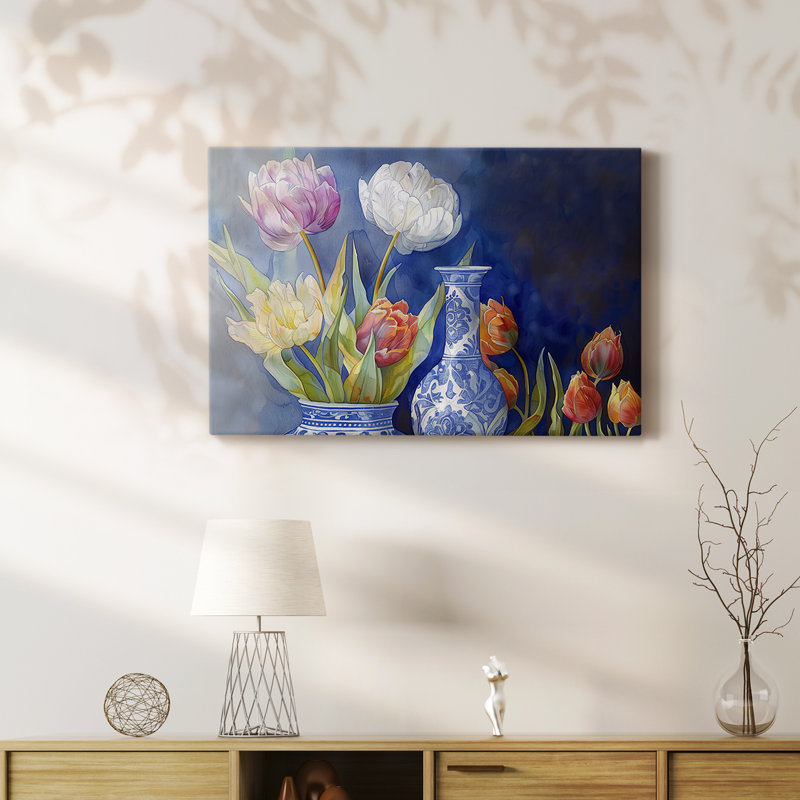 FLORAL CLXI - Toile tendue avec châssis Premium - Prêt à être accroché, H 40 po x l 60 po