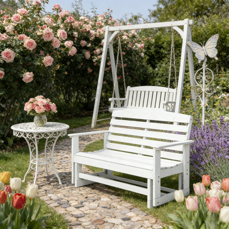 Chaise berçante double (avec chaise de patio seulement), White