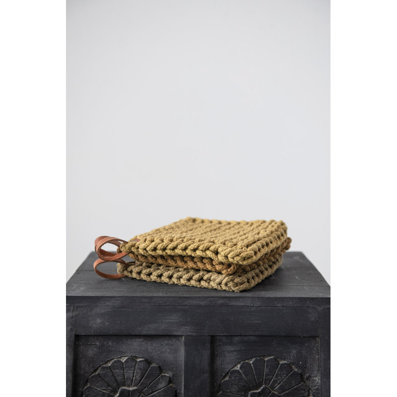 Creative Co-Op Leather Potholder Set