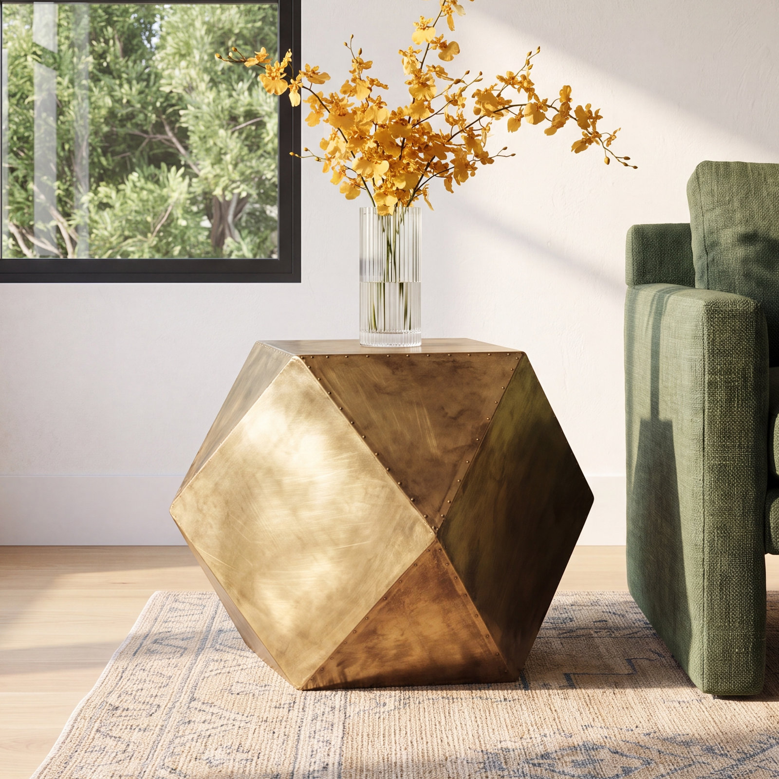 Torval End Table, 18.5" H x 26" W x 26" D, Distressed Golden Hue