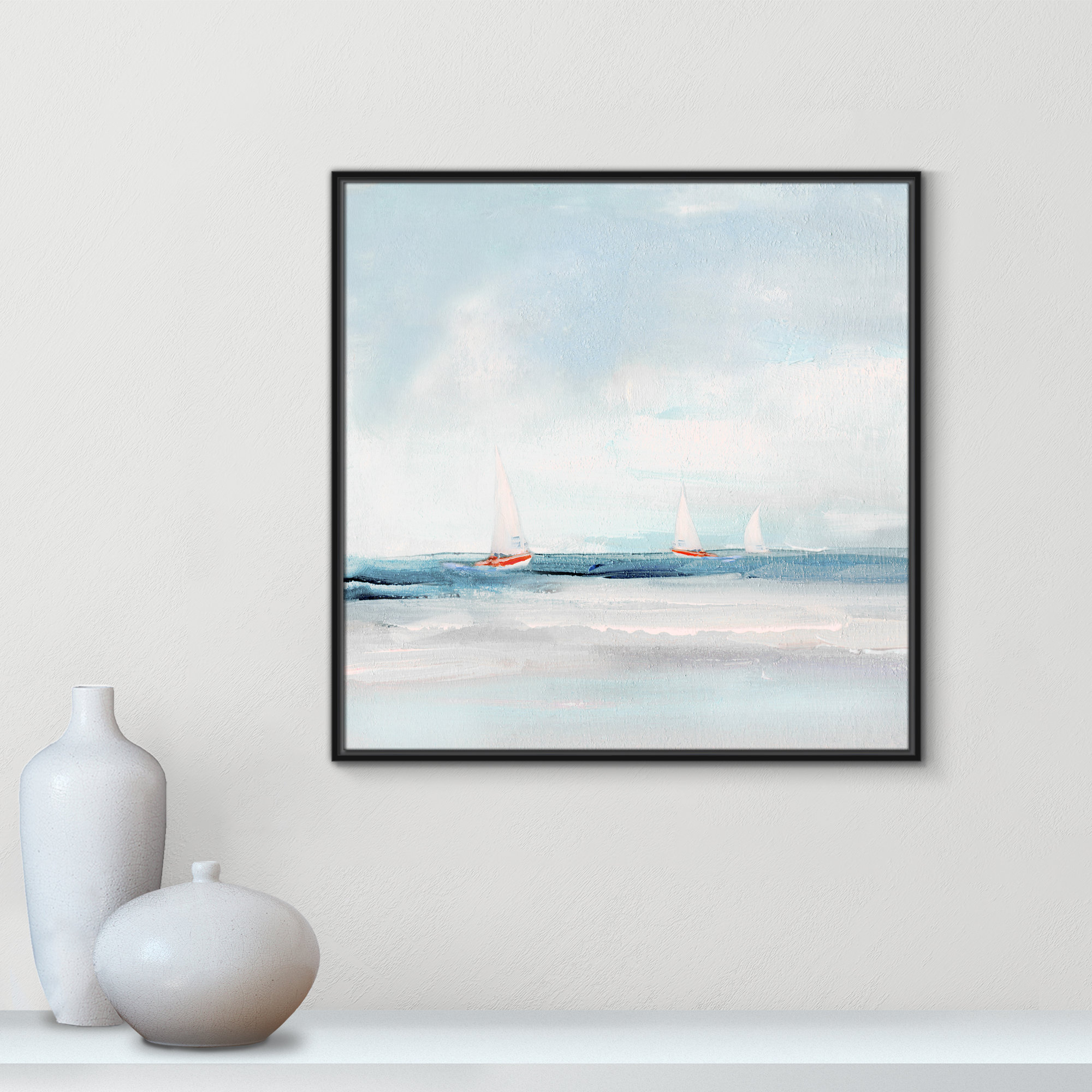 Caribbean Sail by Sally Swatland - Floater Frame Print on Canvas, 31.5" H x 31.5" W x 2" D, Black