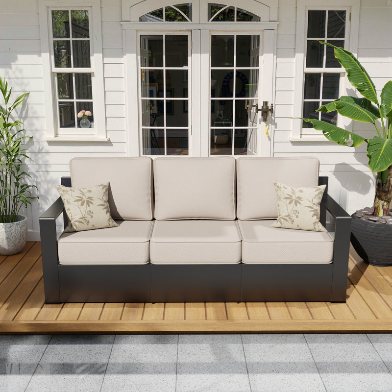 Three-person Patio Sofa with Cushions, Beige