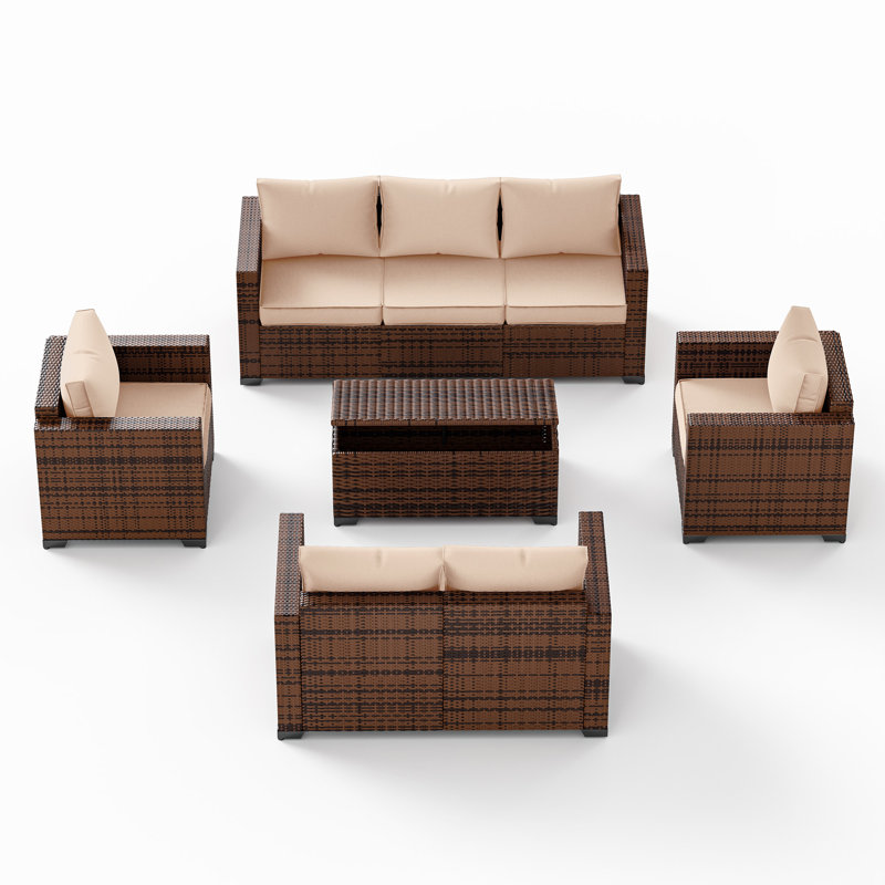 Ensemble de canapé modulaire d'extérieur pour 7 personnes avec table de rangement, Kaki