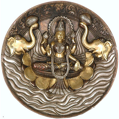 Handcrafted Brass Goddess Lakshmi Wall Hanging Plate, 7.5 in. Round     Sacred Hindu Prosperity Decor for Home Altar & Meditation Room