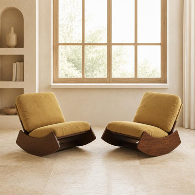 Ensemble de 2 chaises berçantes confortables avec coussin ergonomique moelleux, revêtement doux et durable et structure en bois massif robuste, sièges d'appoint coulissants pour chambre de bébé, chambre à coucher, salon et plusieurs espaces de détente