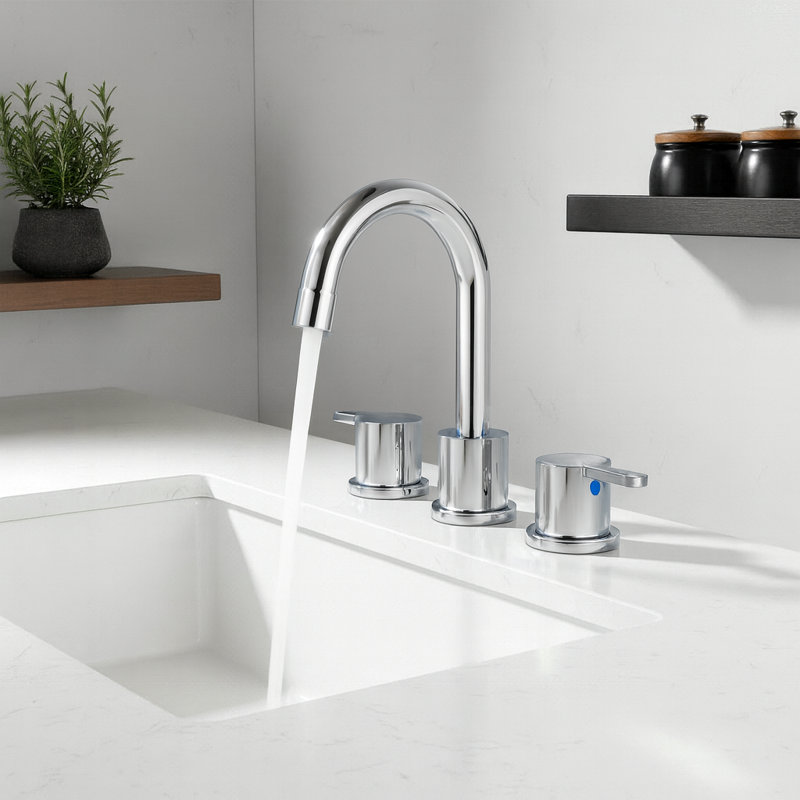 Modern Chrome High-Arc Widespread Bathroom Faucet With Pop-Up Drain Assembly & Supply Lines, Chrome