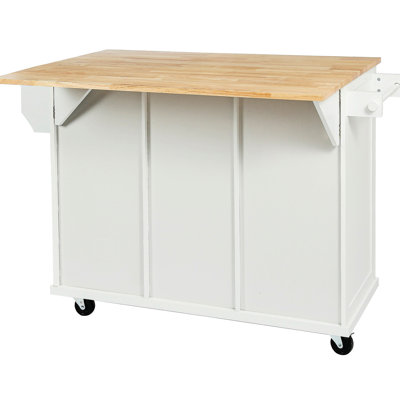 Drop Kitchen Cart With 4 Solid Wood Feet, Cabinet Storage & White Color Door And Smooth Movement