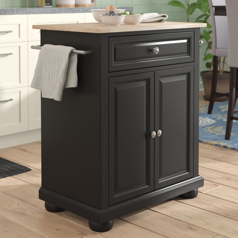Hedon Solid Wood Top Kitchen Cart, Black