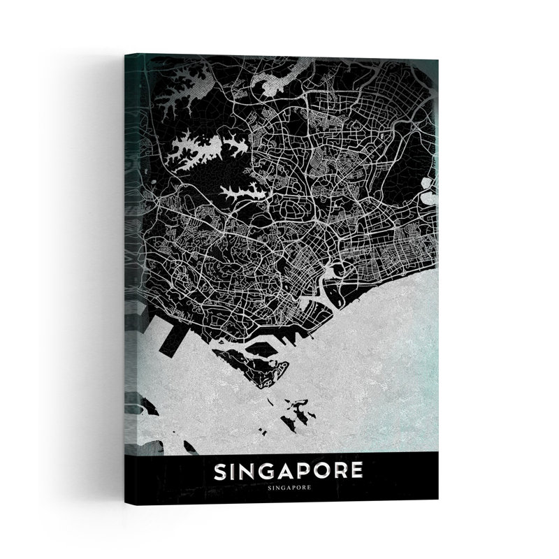 Modern Singapore City Map Abstract Contemporary Architecture City Wall Art Print 1 Piece Wrapped Canvas Wall Art