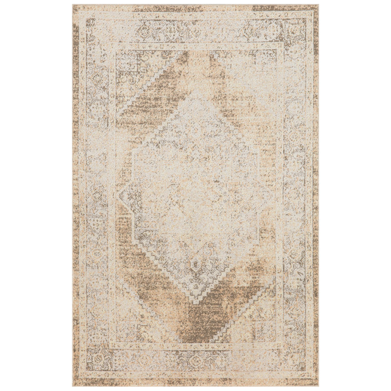 Tapis oriental en polyester tissé à la machine Haydel, Rectangle 3 pi 3 po x 5 pi