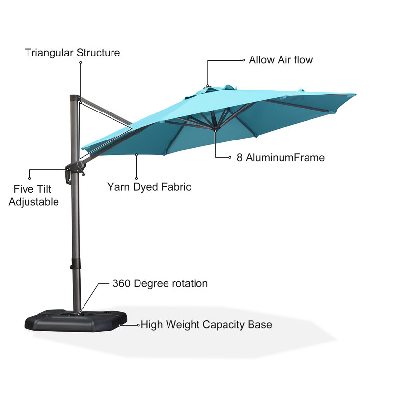 10' Cantilever Blue Umbrella Without Base, Turquoise Blue