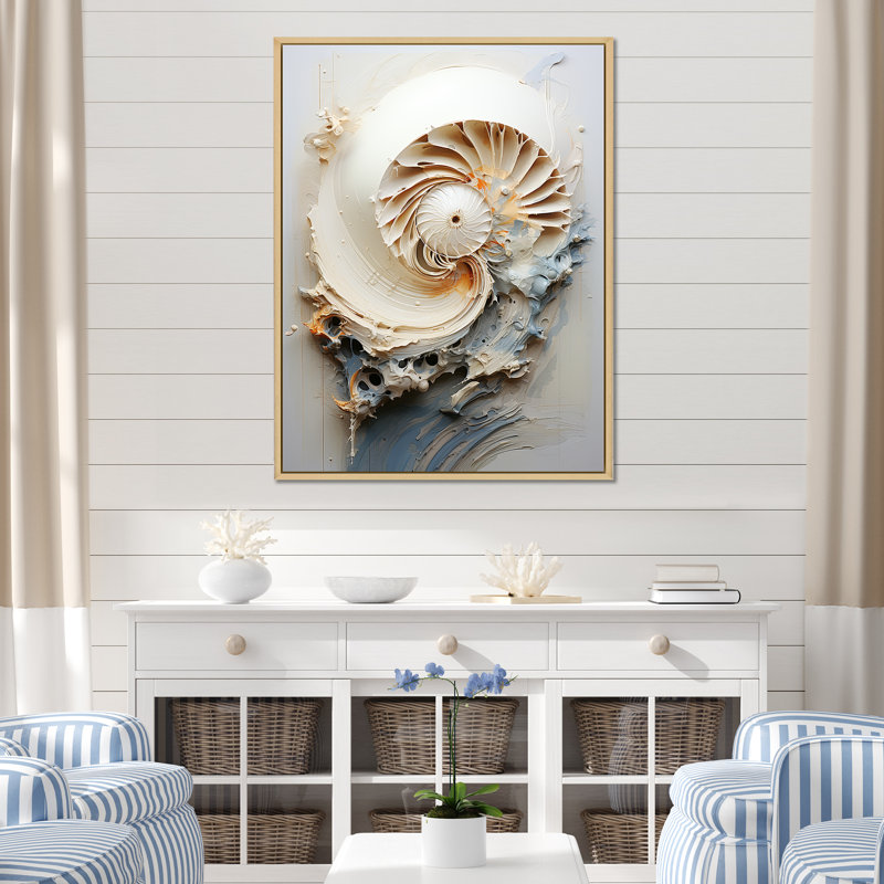 Art abstrait sur toile, "Nautilus", H 32 po x l 16 po x P 1 po, Cadre naturel flottant