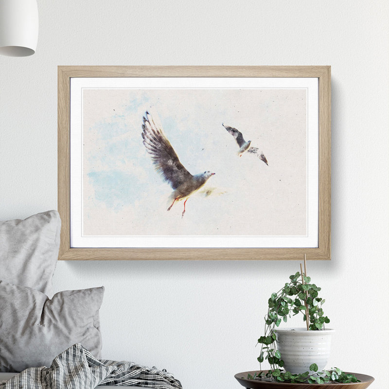Pair of Flying Seagulls - Framed Print, Oak Framed, 45cm H x 63cm W x 2cm D