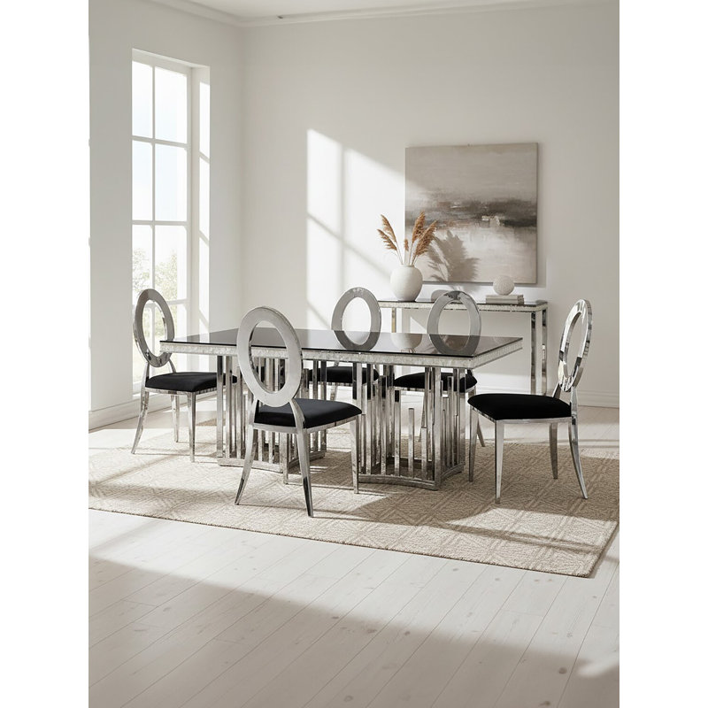Glass Top Metal Base Dining Table